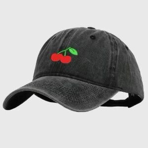 New Women’s Vintage Washed Baseball Cap with Cherry Embroidery